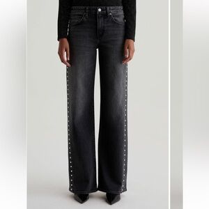 NWT AG Adria Stud Black Wide-Leg Jeans